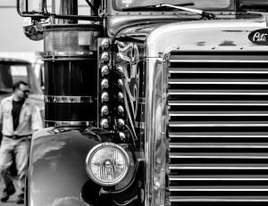 A close up of a semi truck