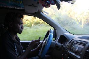 A person texting and driving