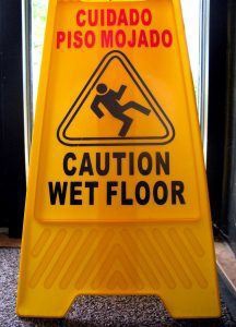 A wet floor sign
